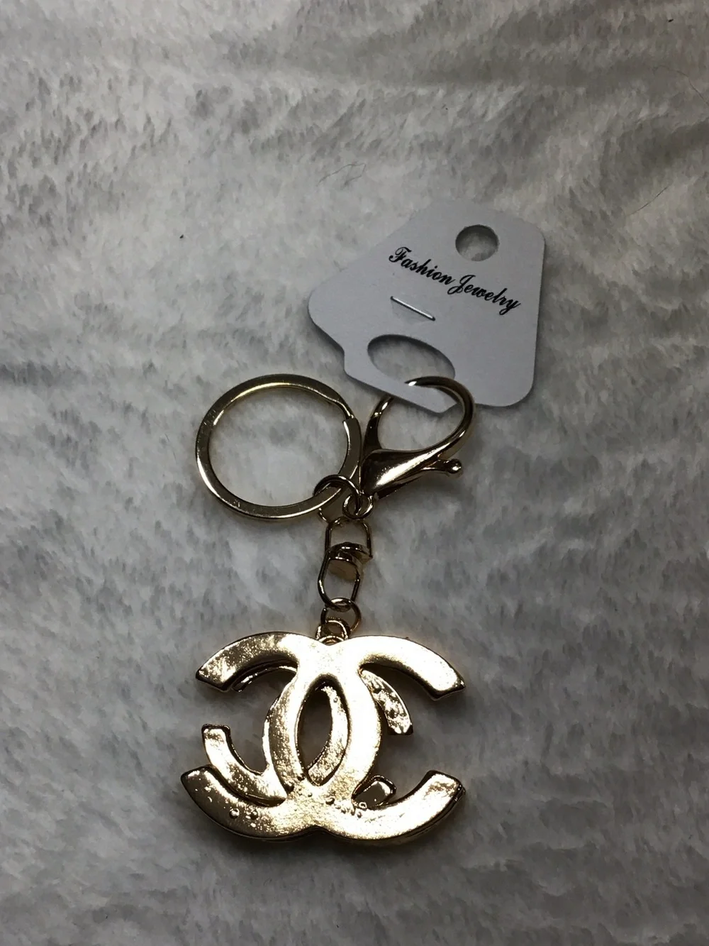 Fashion Jewelry Gold Crystal Double-C Logo Keychain